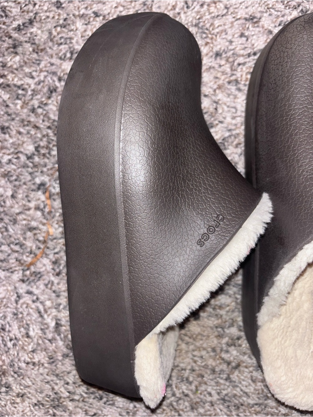 CROCS Women’s Plush-Lined Clog in Dark Brown with Cream Trim